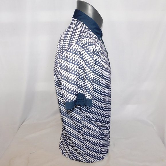 SLIGO Mens M Blue White Pattern Golf Polo Shirt - Picture 6 of 9